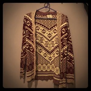 Red/cream cardigan, size medium